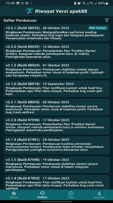 Riwayat Versi apek88 untuk Pengguna Android