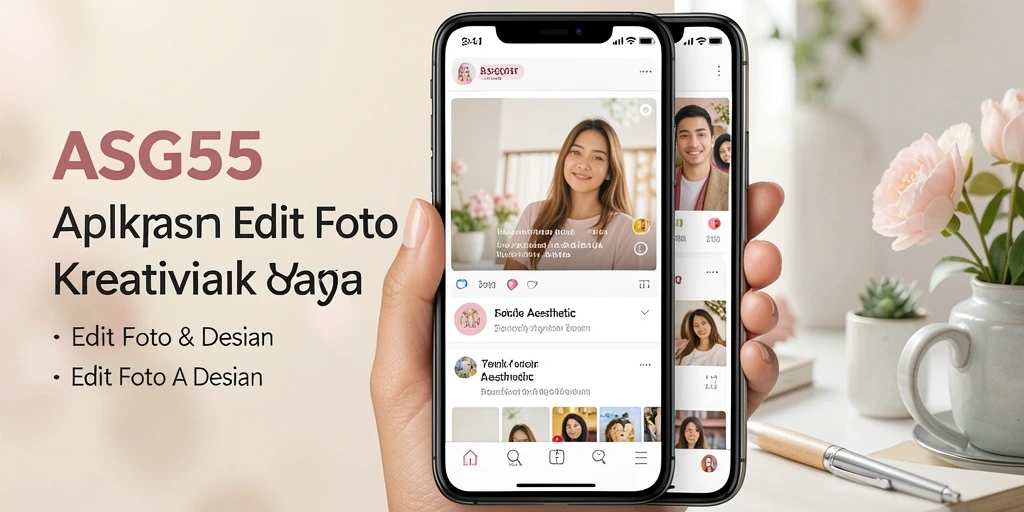 Antarmuka ASG55 dengan berbagai fitur edit foto aesthetic.