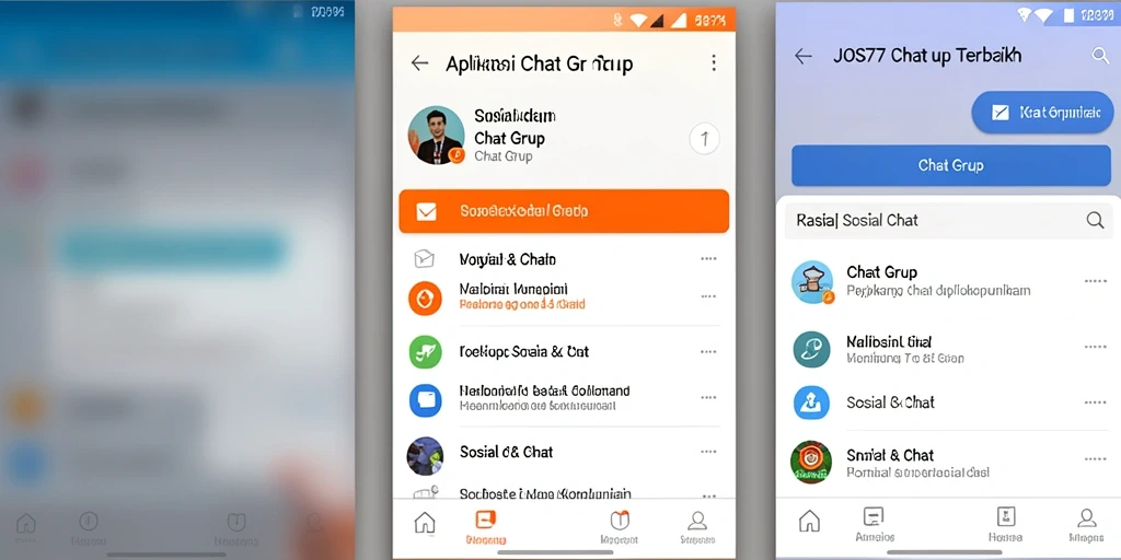 Antarmuka aplikasi JOS77 menunjukkan fitur Chat Grup yang interaktif.